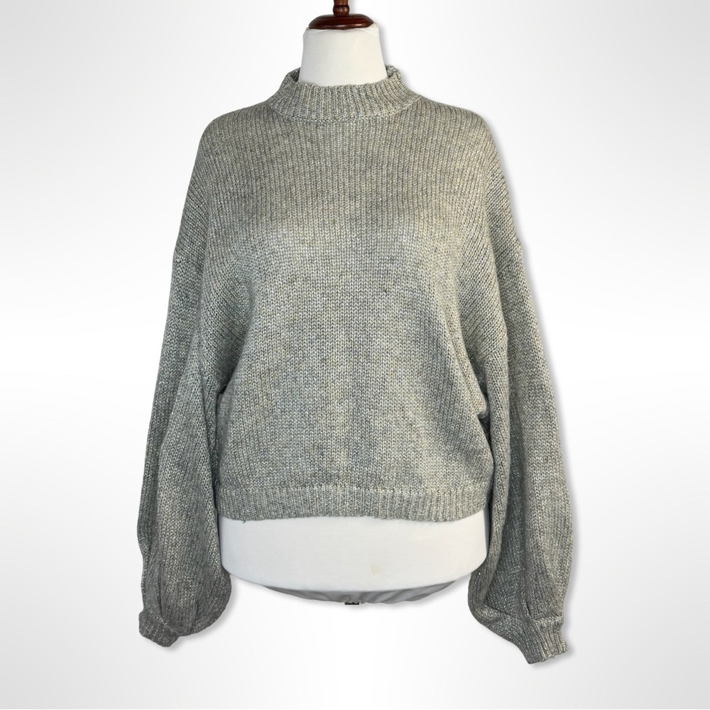 BB Dakota by Steve Madden Grey Metallic Balloon Sleeve Sweater - Picture 3 of 10